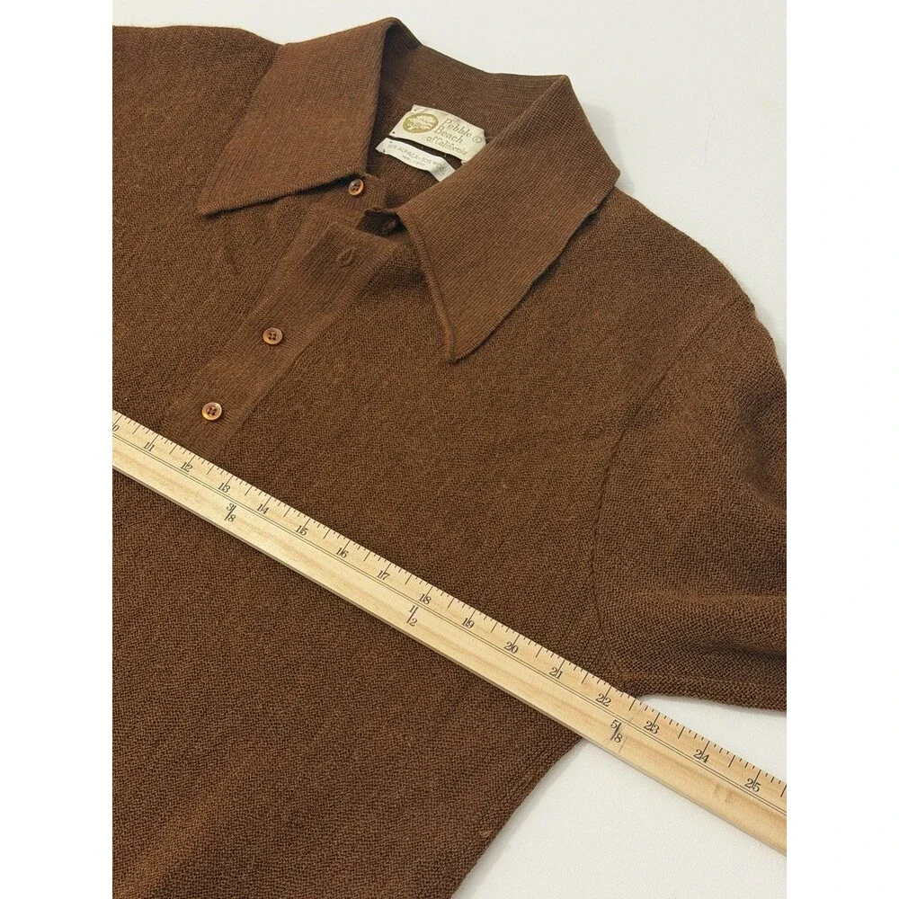Pebble Beach Polo Sweater Mens Large Brown Alpaca Wool Blend Long Sleeve Vintage